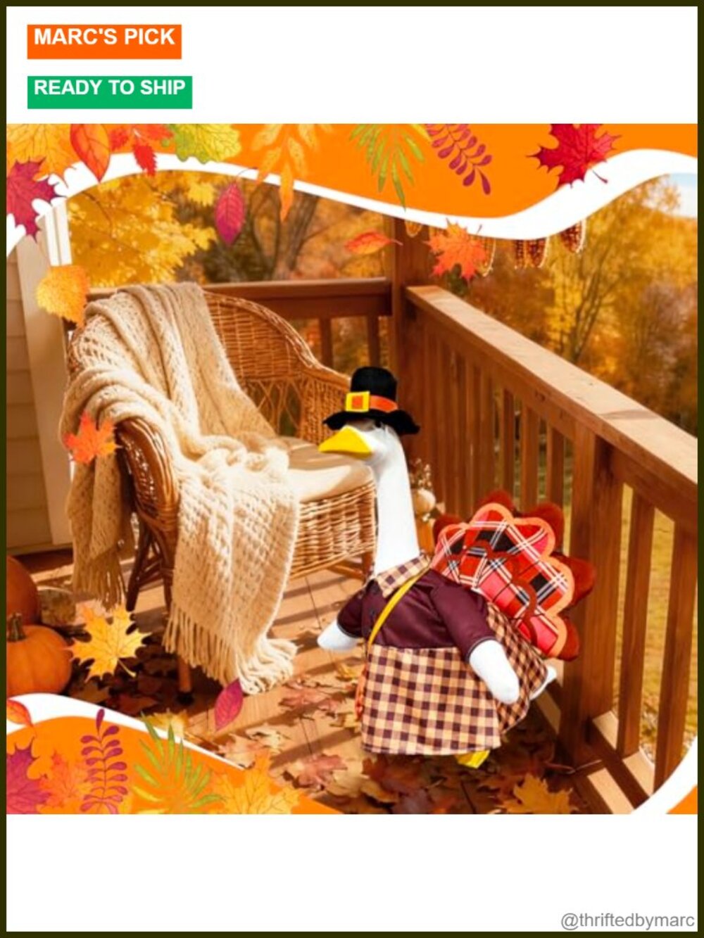 Turkey Porch Goose Outfits Fits 23 Inch Statue Fall Plaid Pumpkin Lawn Decor - Picture 4 of 6